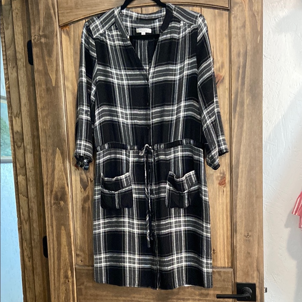 Spense Plaid Long Sleeve Dress with Drawstring